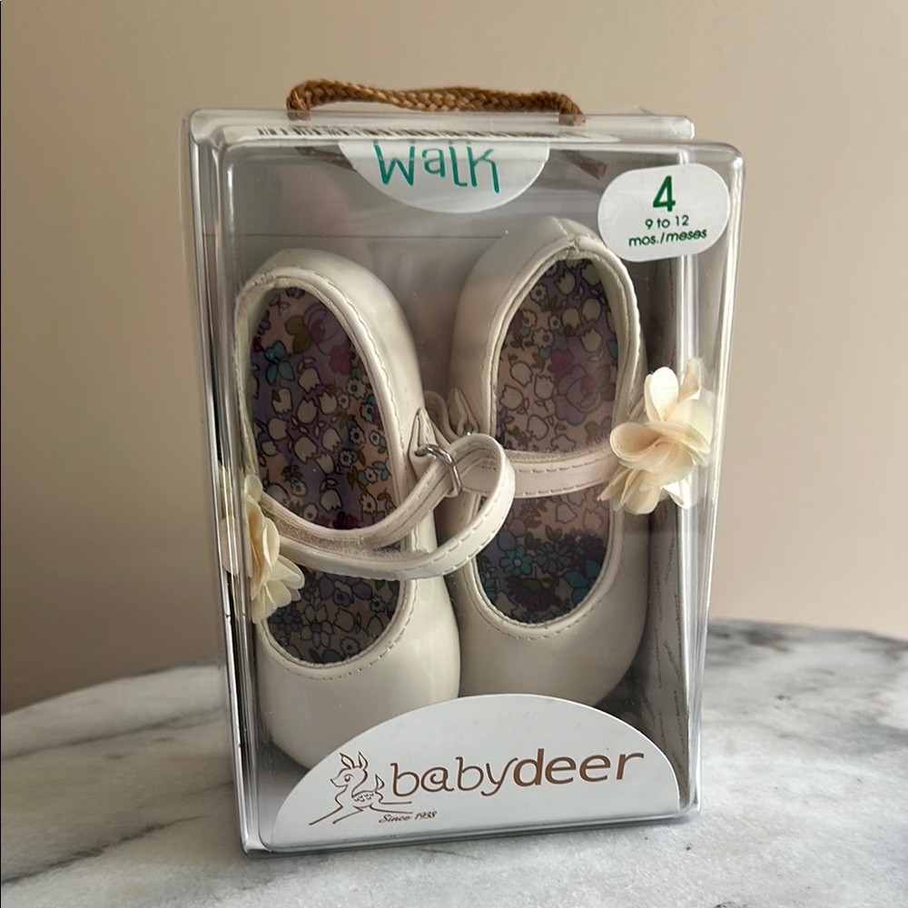 Baby Deer White Mary Jane Walker Shoes with Bow (9-12 months)